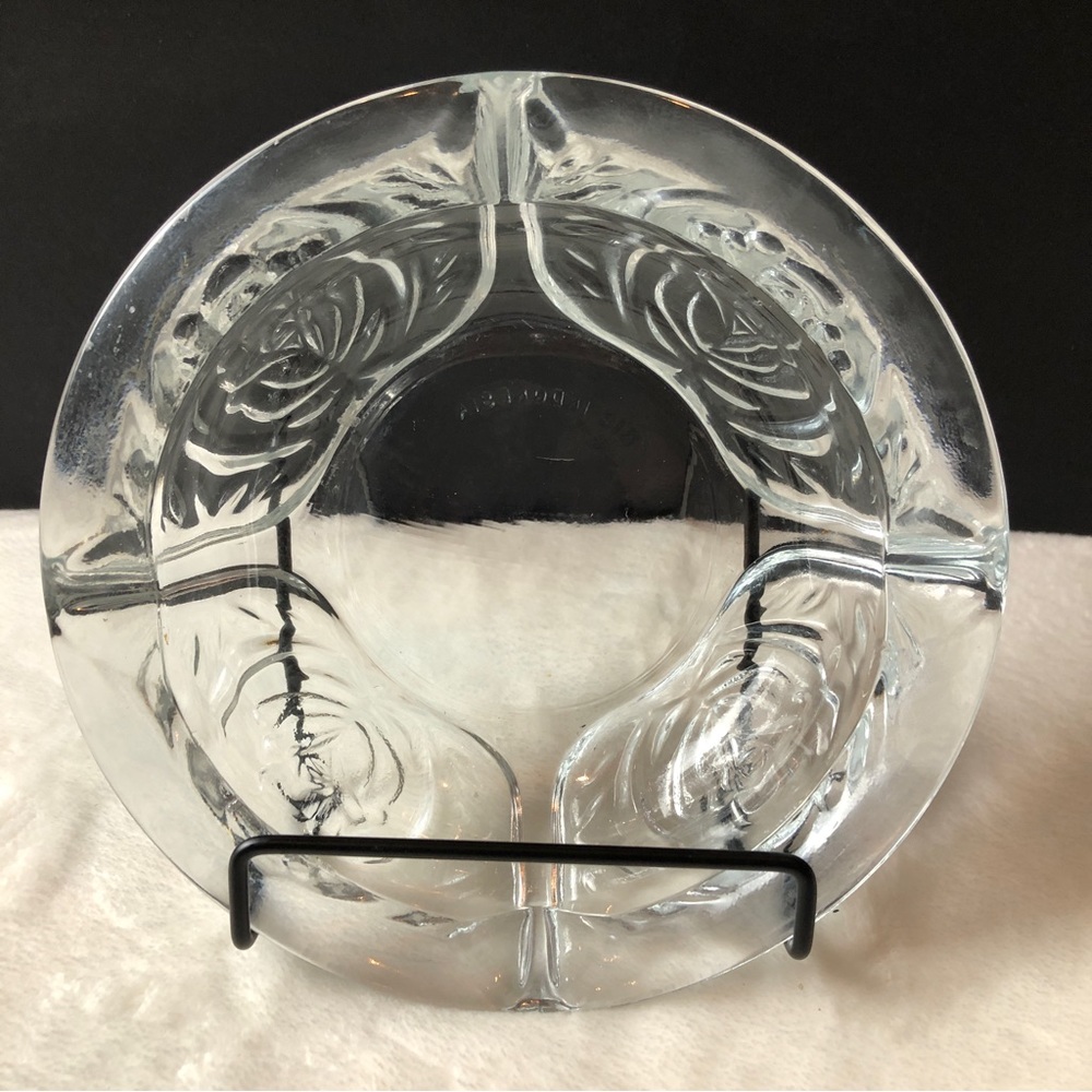 Vintage KIG INDONESIA Ashtray Pressed Glass Rose Pattern 4 Rest Cigarette Cigar